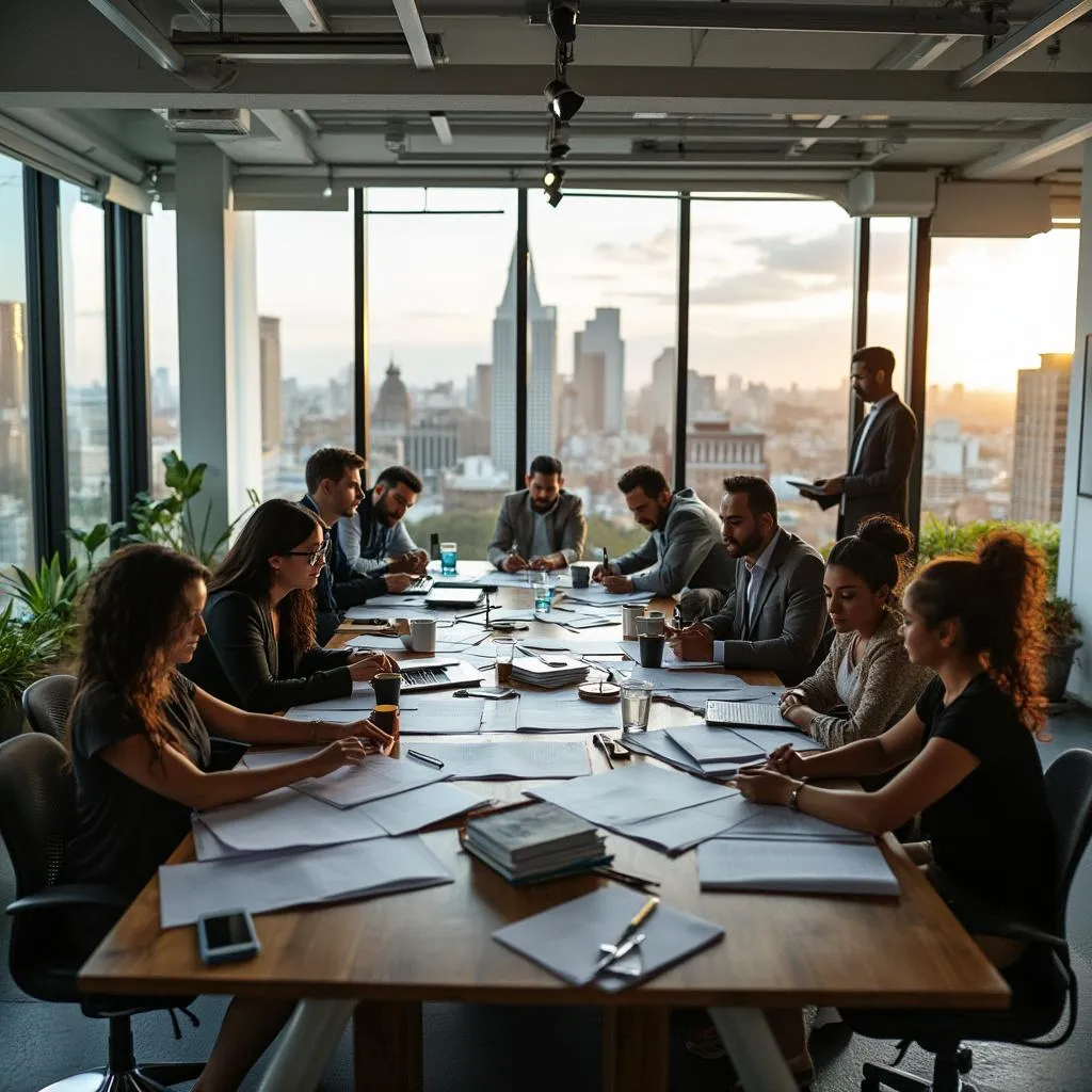 Equipo en reunión estratégica en oficina de Buenos Aires