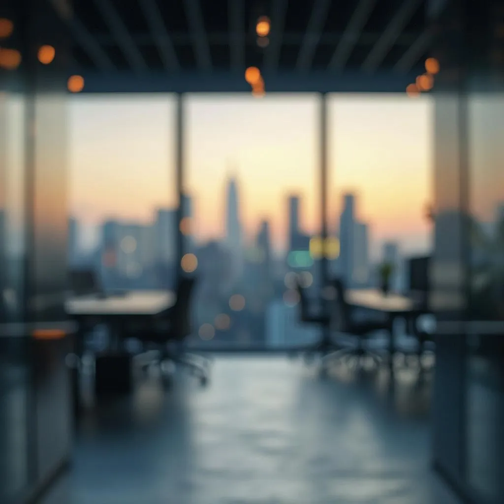Detalle de oficina moderna con skyline de ciudad argentina